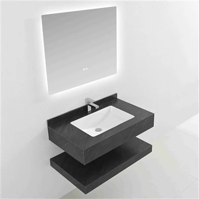 Vanité de salle de bain en pierre frittée à texture noire