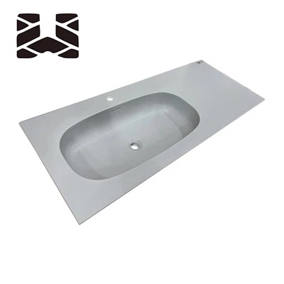 Plan de travail de salle de bain en résine avec vasque ronde